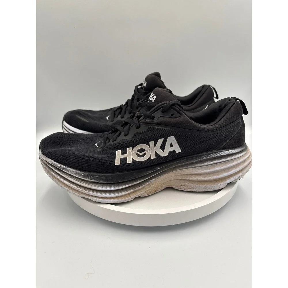 Hoka Bondi 8 Running Shoes 10.5 Black Gorpcore Max Cushion Sneakers 1123202 BWHT